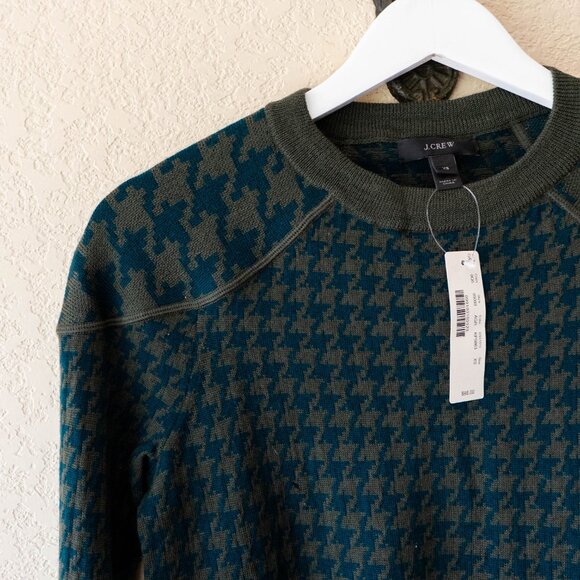 J.Crew NWT 100% Merino Wool Houndstooth Sweater Green Blue Crewneck XS $98 - Picture 3 of 12